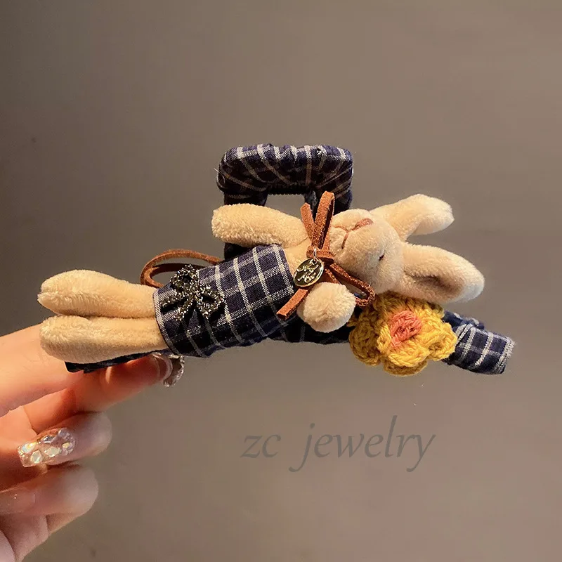 

Korean Version Dongdaemun Navy Blue Plaid Cartoon Long Ears ElegantabButterfly Bow Hair Claw Clip for Women Fashionable Light Lu