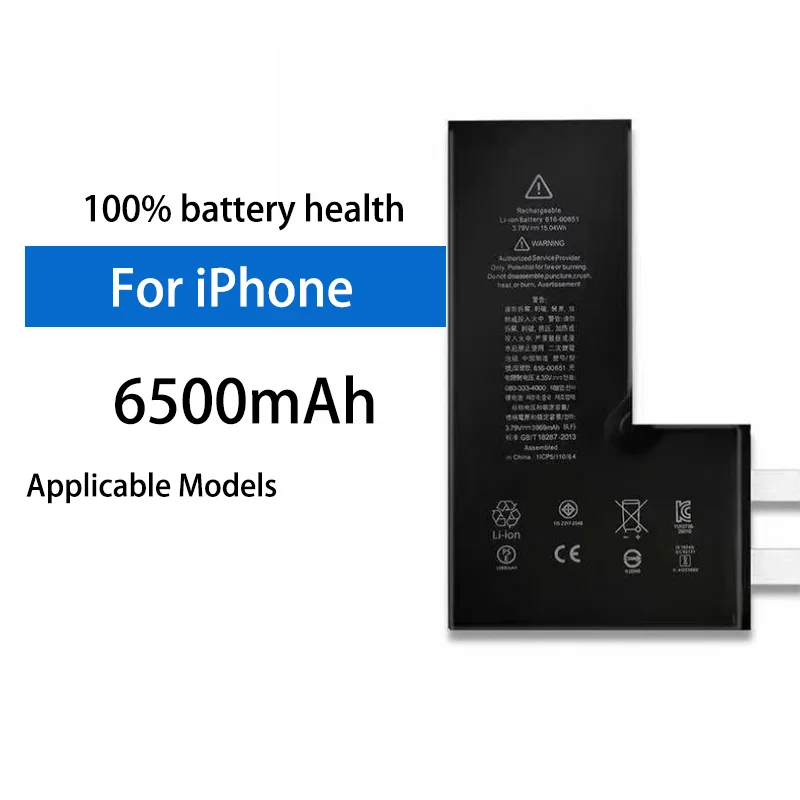 

6500mAh High Capacity Battery Cell For Apple iPhone XR To 12 Pro Max 13 14 15 Replacement