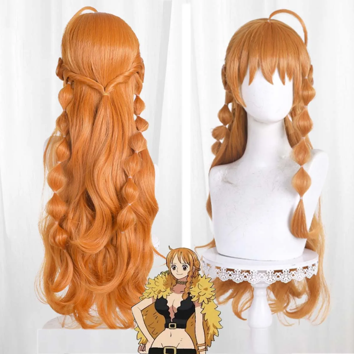 

Women Halloween Props Anime Pirate Cosplay Nami Elbaf Long Orange Heat Resistant Synthetic Hair Wigs