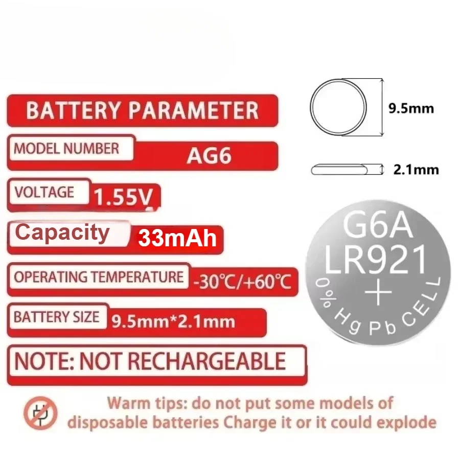 10-100Pcs AG6 Alkaline Battery 1.55V Button Coin Cell 371 SR920SW LR920 SR927 171 370 L921 LR69 SR920 Watch Battery
