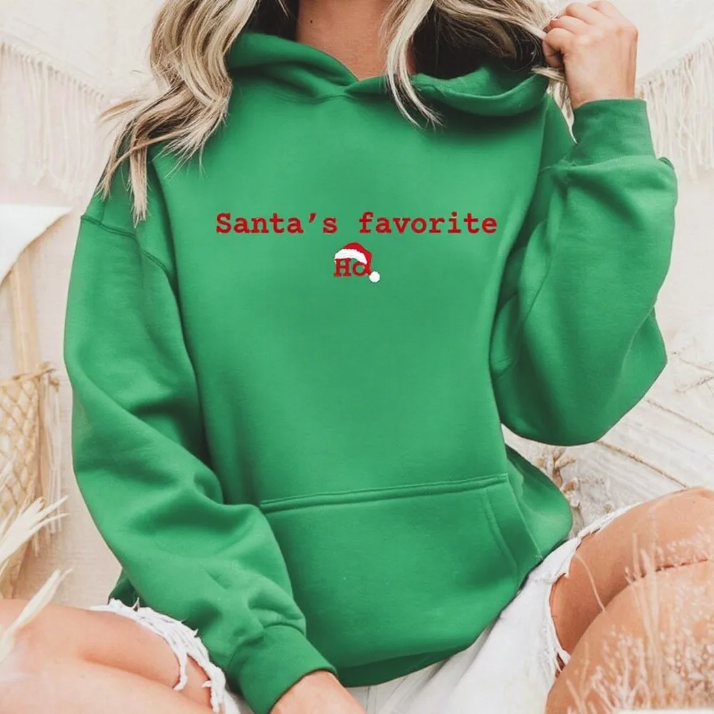 Santa's Favourite Fun Minimalistisches Weihnachts-Sweatshirt, Urlaubssaison, Kapuzenpullover, trendiges Weihnachts-Outfit für Damen, Herbst- und Winterkleidung