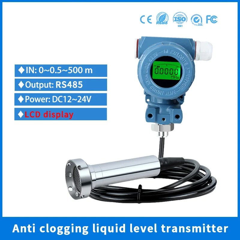 

LCD Display Anti Clogging Level Transmitter RS485 Hydrostatic Submersible Liquid Level Sensors Septic Tank Sewage Level Gauge