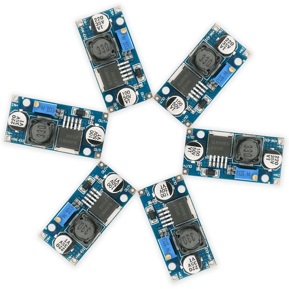 6Pc XL6009 Boost Converter Module DC-DC 3-32V to 5-35V Adjustable Output Voltage 4A Power Supply Power Converter Board Regulator