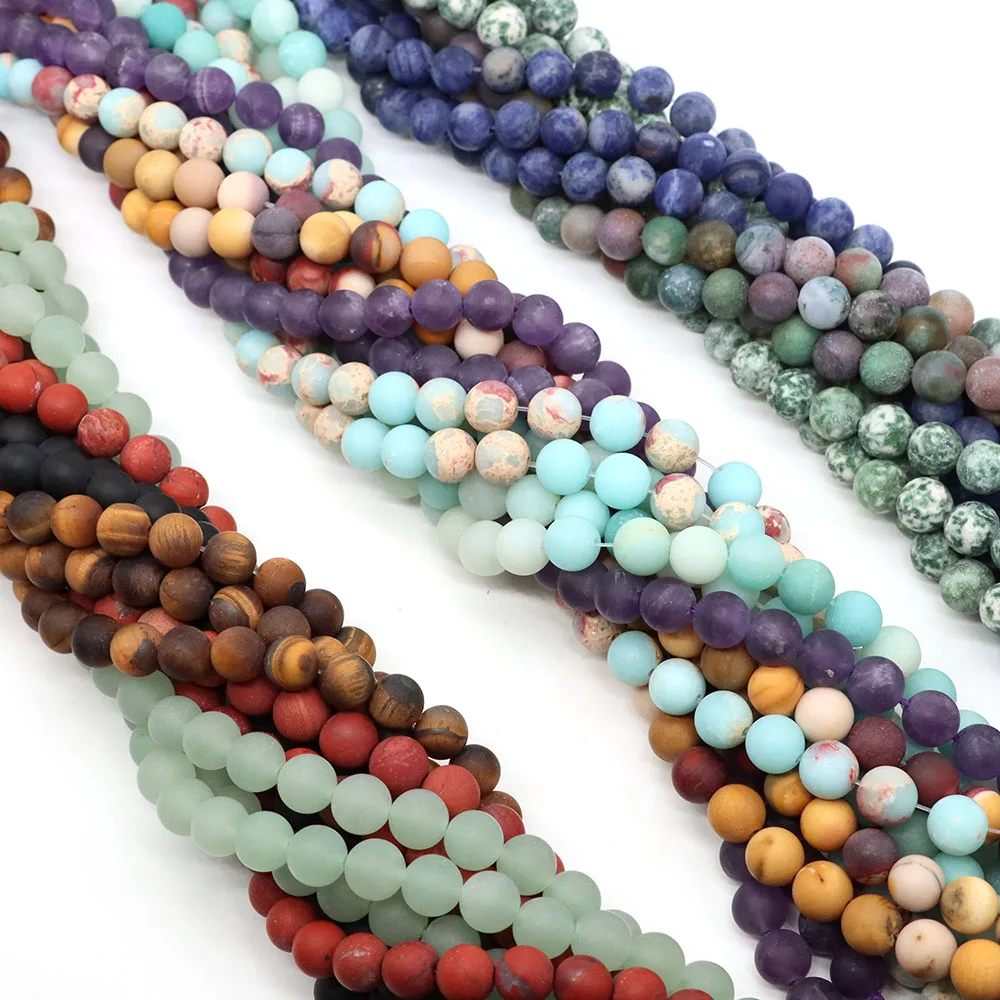 4/6/8/10mm Natural Matte Stone Beads for Jewelry Making Amethyst Amazonite Agates Jades Round Loose Mineral Bead Diy Bracelet