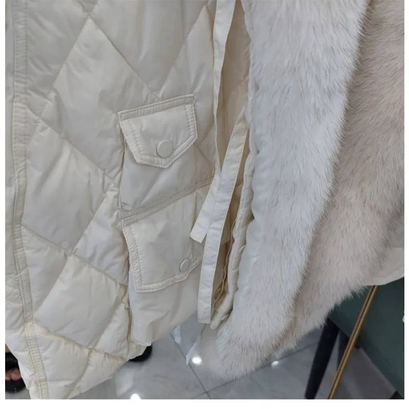 2023 Winter New Women Imitation Fox Fur Collar Coat Female Loose Short Down Jacket Fashion Solid Color Thick Warm Casual Outwear