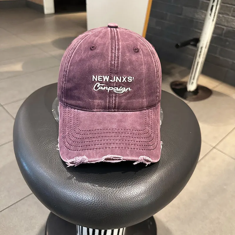 New Style Distressed Washed Baseball Cap with Three-dimensional Embroidery, A Slim Visor Hat That Makes Your Face Look Smaller.