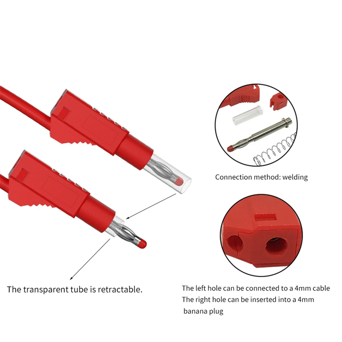 Cables de prueba multímetro, Cable de puente, línea de seguridad, conector Banana de 4mm, herramienta de prueba retráctil, rojo y negro, 2 uds.