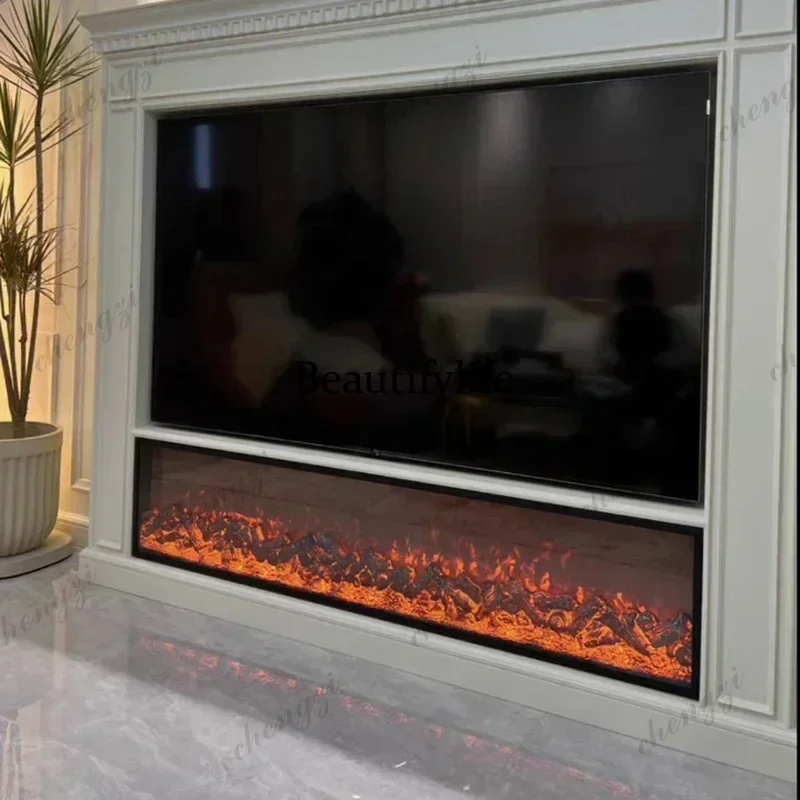 Modern  Fireplace Heater with Simulated Flame Nordic Living Room Decor Embedded TV Stand Warm Ambient Fireplaces a95
