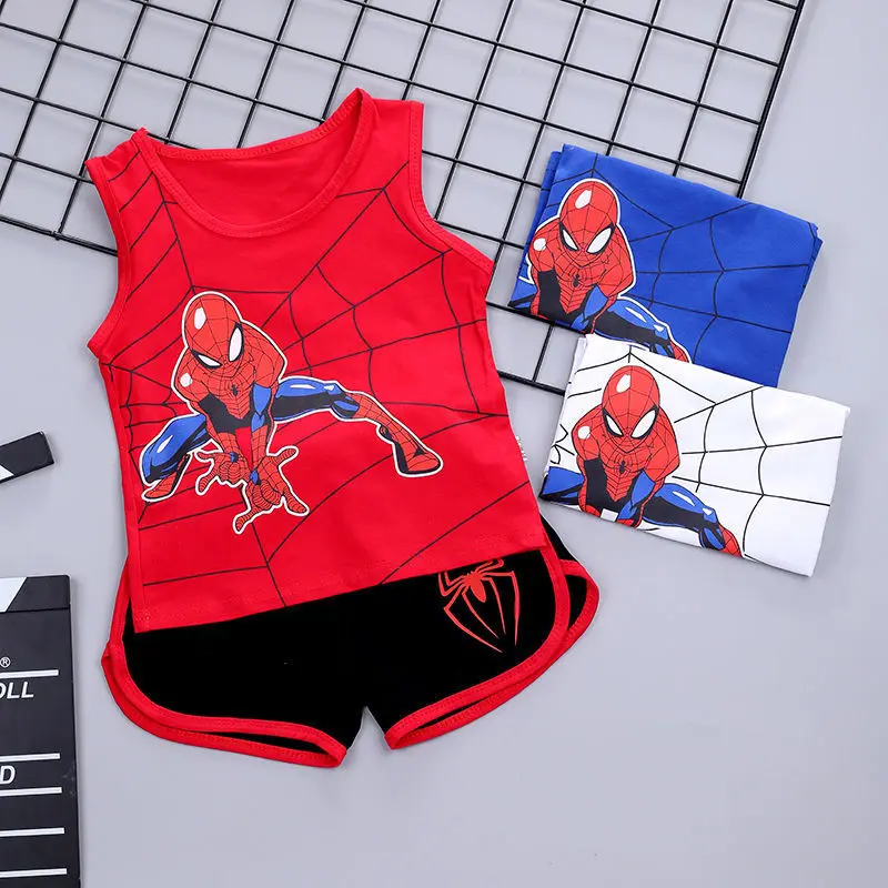 Disney-Conjunto de ropa para niños y niñas, traje de 2 piezas con estampado de dibujos animados de Spider-Man, chaleco y pantalones cortos para recién nacidos