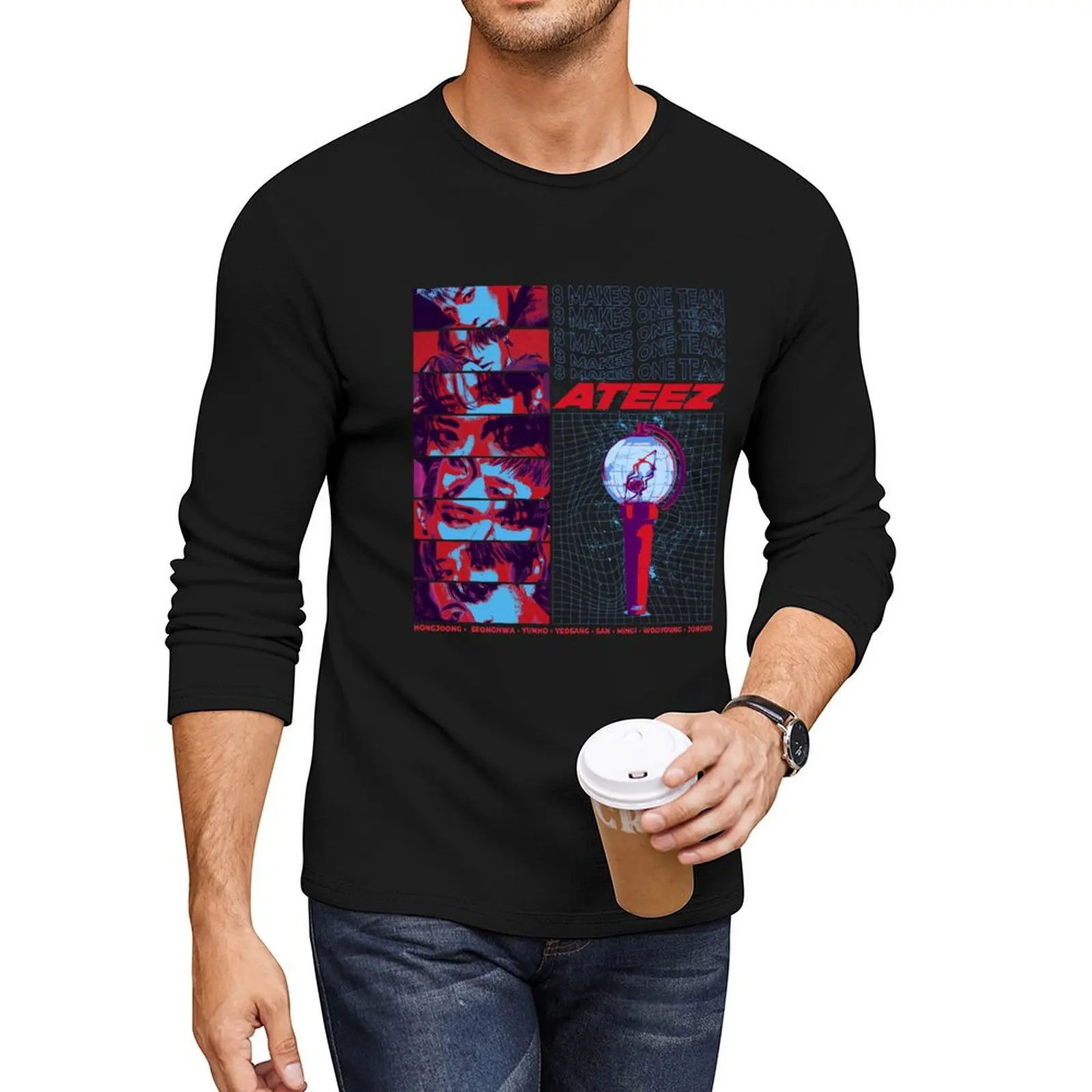 

Ateez OT8 Retro Streetwear Inspired Design Long T-Shirt Aesthetic clothing T-shirt for a boy workout shirts for men