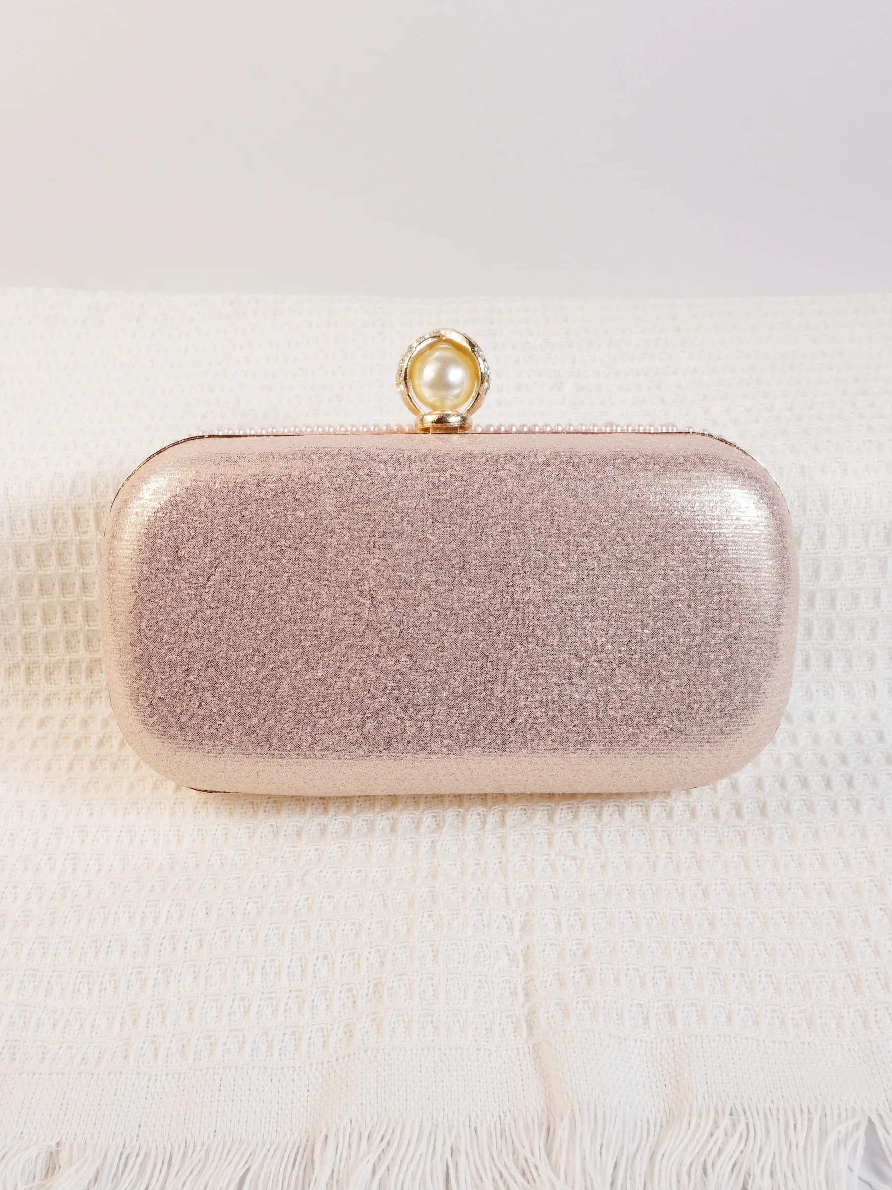Mini double-sided size pearl embroidered bead large pearl buckle, hand-held dinner bag, diagonal cross bag