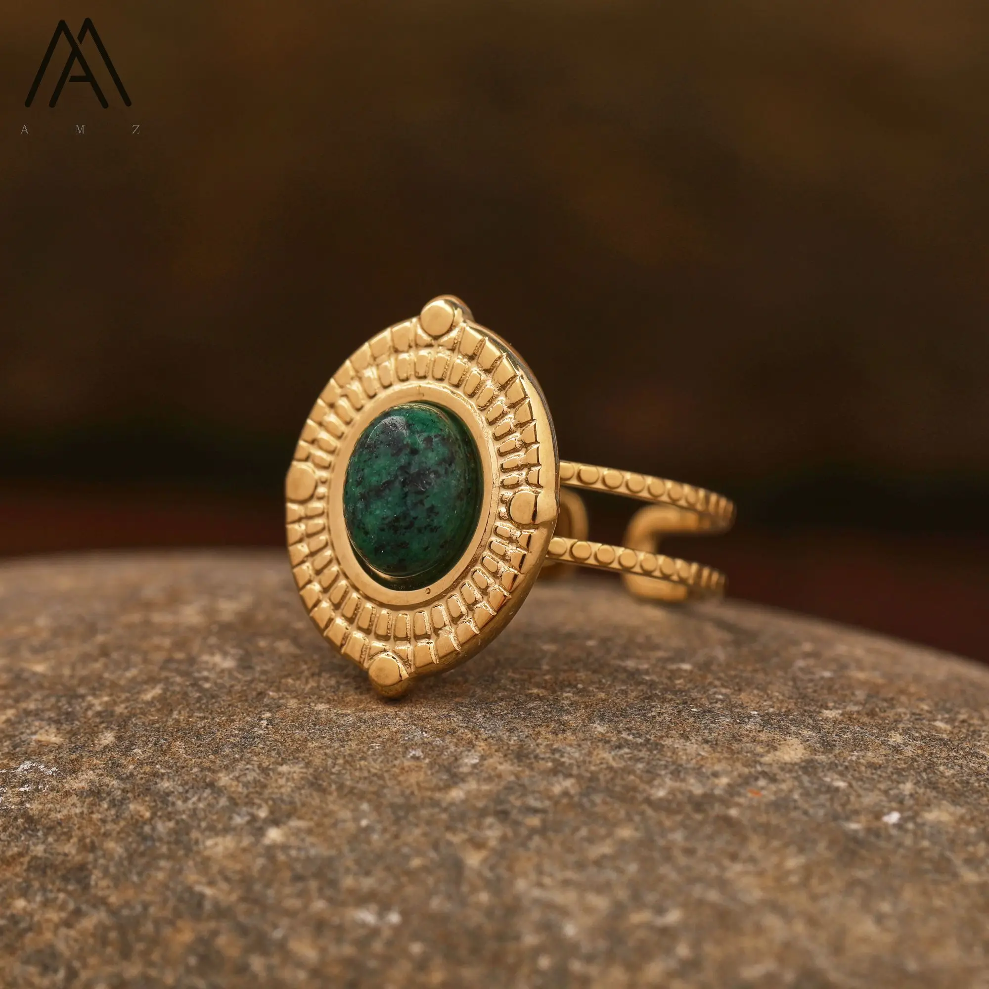 Stainless Steel Rings for Women Vintage Natural Stone Ring Turquoise Charms Man Female Jewelry