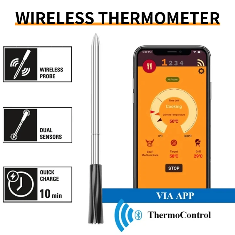 

Wireless Meat Food Thermometer for Oven Grill BBQ Smoker Kitchen Smart Digital Bluetooth Barbecue Thermometer Temperature