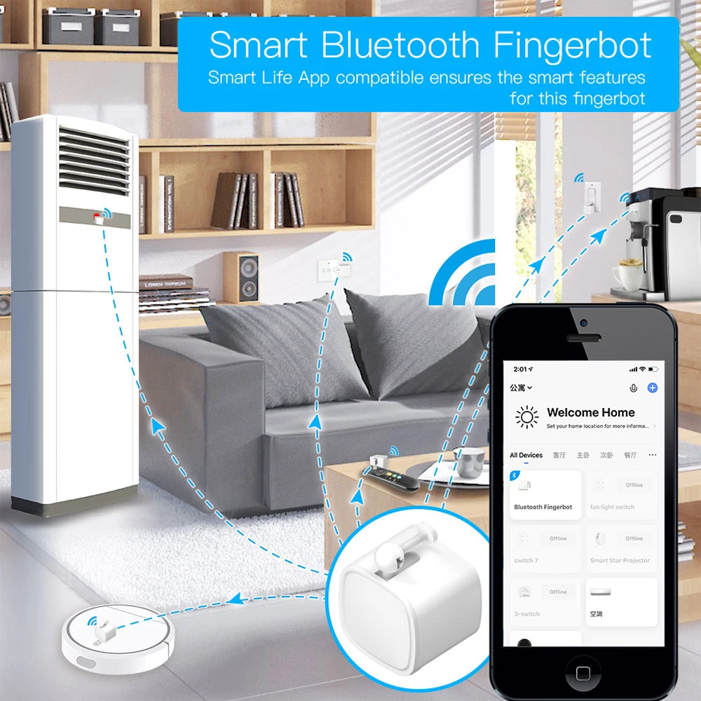 Pulsador de botón de Robot de dedo con Bluetooth, interruptor inalámbrico, Control de brazos, aplicación Smart Life, Tuya