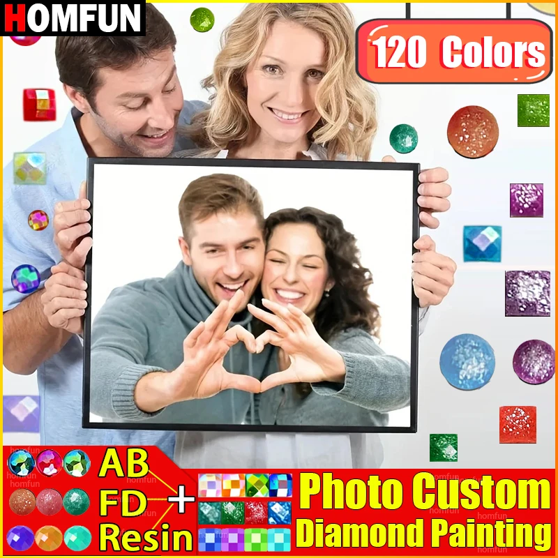 HOMFUN 120 Colors Resin + Fairy Dust + AB Drill Photo Custom Diamond Painting Cross Stitch Rhinestone Home Decoration Gift