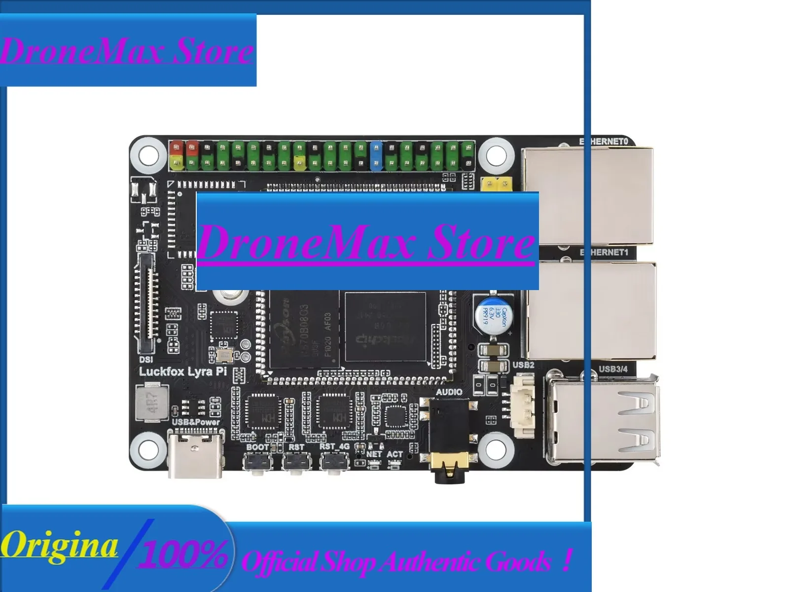 DroMaLuckfox Lyra Pi Linux SBC W/Tri-Core A7+M0, Dual LAN, MIPI DSI, USB OTG, Rockchip Matrix IO (98 Funcs)