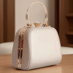 Ladies Elegant Solid Color Evening Bag, Fashion PU Handbag, Rhinestone Lock Buckle, Hundred Shoulder Crossbody Bag with Chain