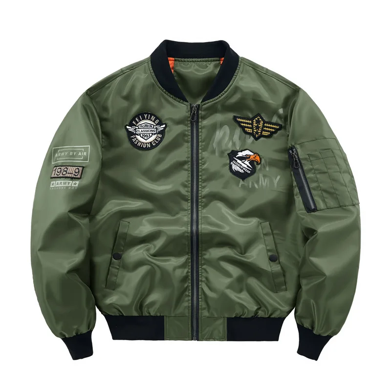 New Fashion Men Spring Embroidered Flight Jackets Baseball Coats Male Outwear Casual Bomber Jackets Men Loose Cargo Coats Size 3