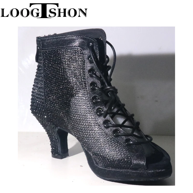 Loogtshon  Rhinestone Professional Latin Dance Heel 9CM  Lady Dance Shoes women shoes