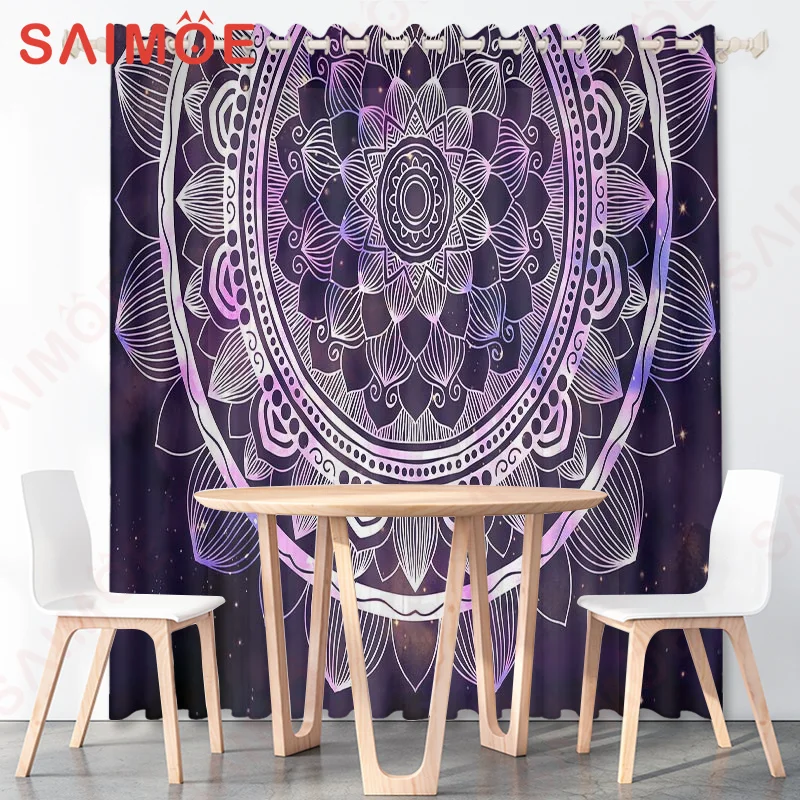 Mandala Bohemian Thin Polyester Fabric Office Bedrooms Decorations with Hooks for Living Room Kitchen Children's Bedroom Curtain