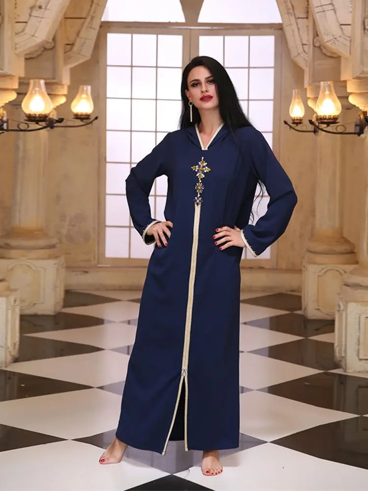 Ramadan Eid Blue Abaya Dubai turchia Islam Hijab abito musulmano caftano Robe Longue Femme Kebaya abiti africani per le donne caftano