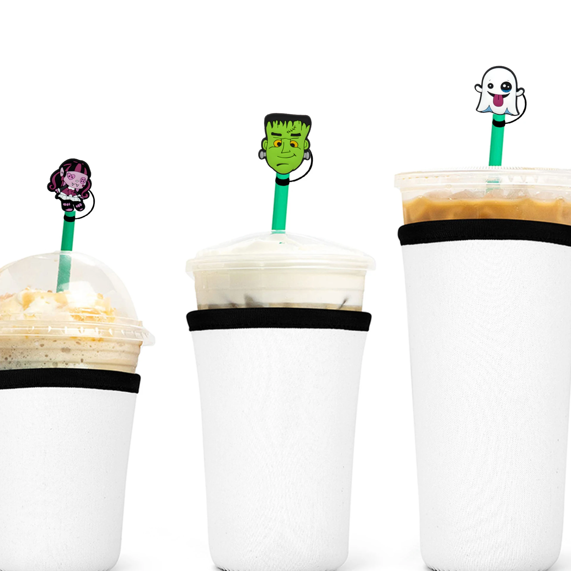 Halloween Ghost Silicone Straw Toppers for 10mm,Straw Caps for Glass Cup,with 30&40Oz Tumbler with Handle Dust-Proof Reusable