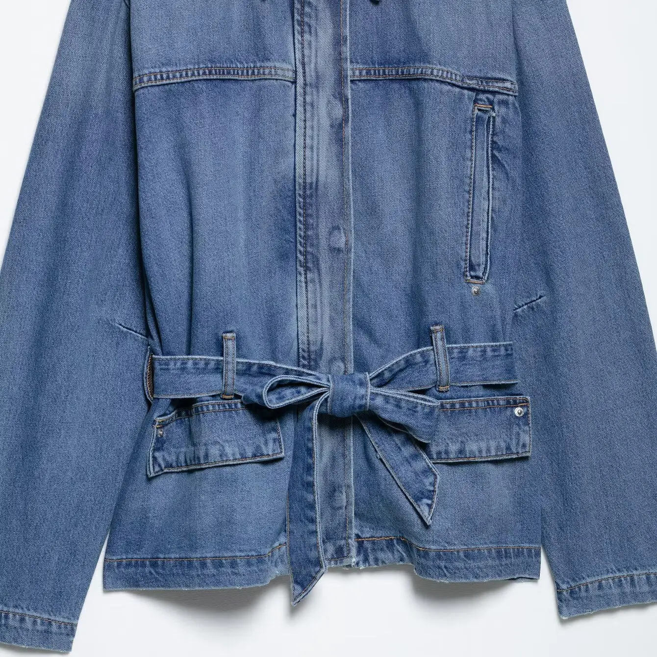 

Loose irt Sle Denim Jaet with Belt New Women's Clothing Casual Spring Faion Long Sve Button up Pure Color