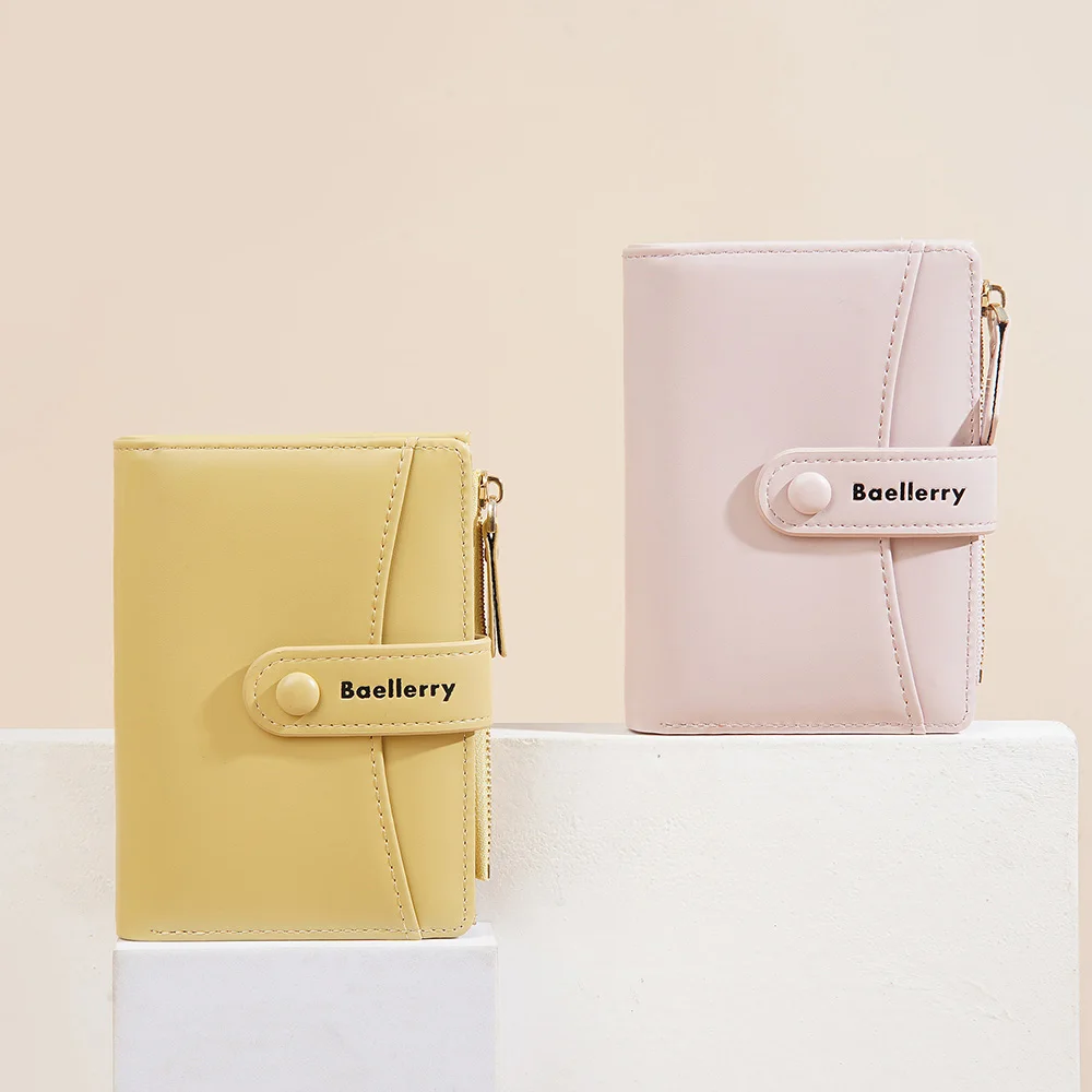 Simple Women Short Double Fold Coin Bag Watllet Pu Soft Dollar Zipper Bag Ladies Card Holder Buckle Purse For Gift