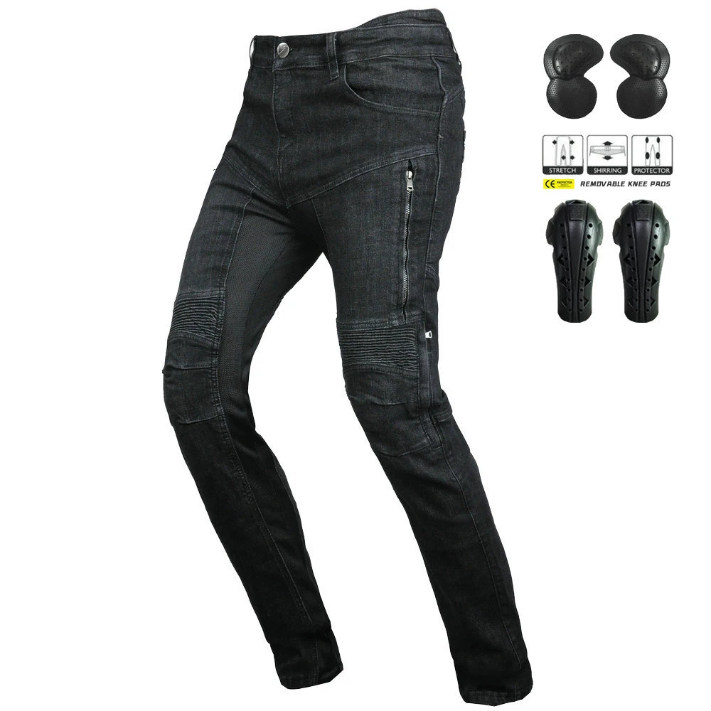 

Motorcycle Jeans Breathable High-waisted Motorcycle Riding Pants Motocross Jeans with Extended CE Protective Gear Men's Summer