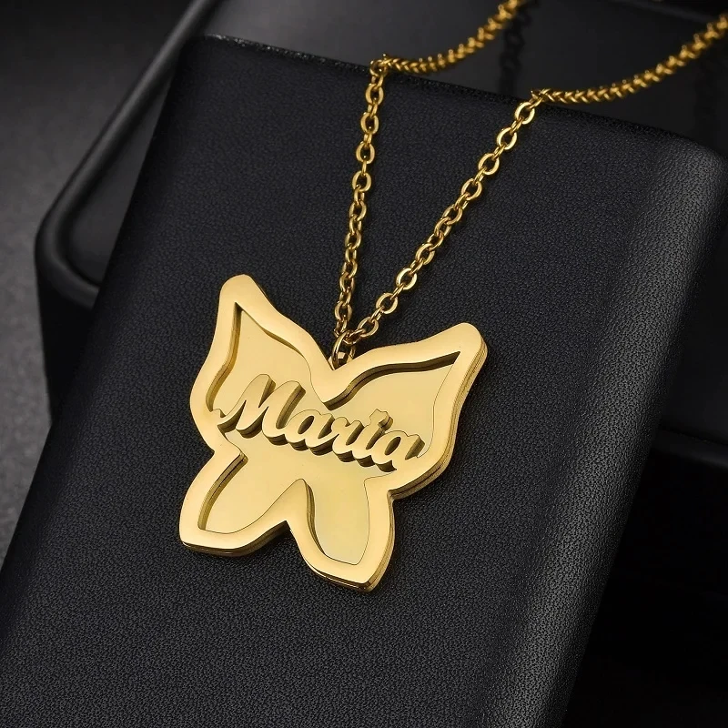 

Customized Double Layer Welding Name Letter Necklace for Women Double Nameplate Butterfly Necklace Pendant Birthday Jewelry Gift