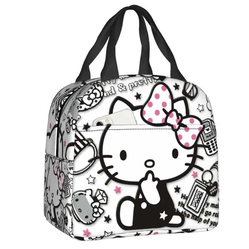 Custom Hello Kitty Lunch Bag Waterproof Cooler Thermal Insulated Bento Box For Women Kids Picnic Travel Food Tote Bags