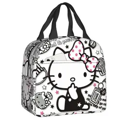 Bolsa de almuerzo personalizada de Hello Kitty para mujer y niño, bolso de mano impermeable con aislamiento térmico para comida, Picnic y viaje