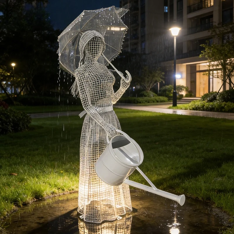 Outdoor Landscape Engineering Residential Area Greening Park Stainless Steel Hollow Figure Sculpture Real Estate Ornament