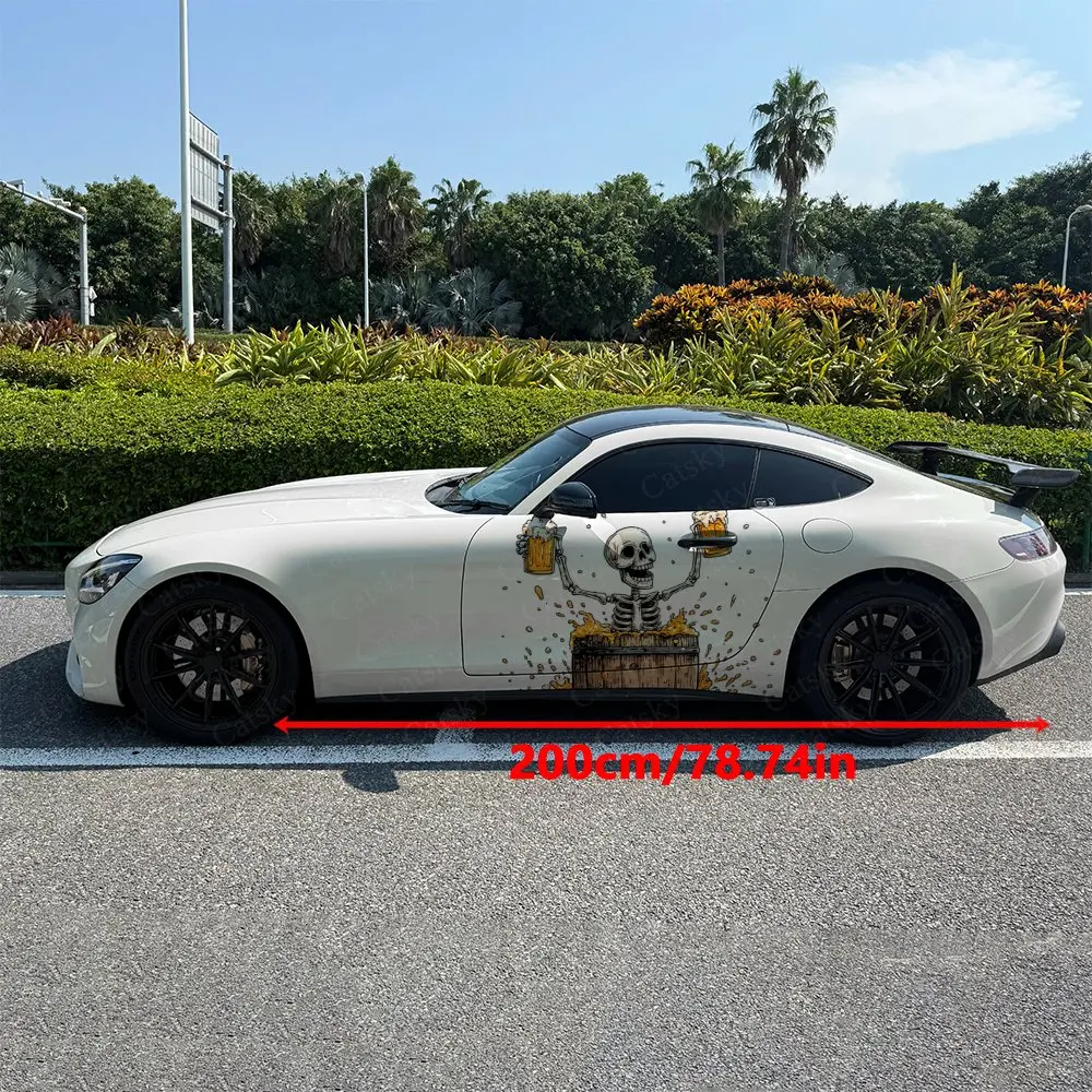 2pcs Beer Barrel Skeleton Might, Durable, Fade-resistant, Enhance Vehicle Aesthetics With Bold Artistic Design Car Vinyl Wraps