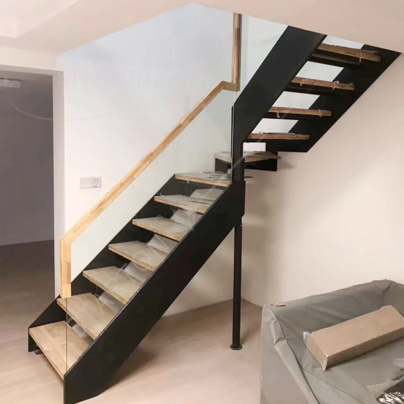 Steel and Wood Double Beam Stairs Factory Direct Sales Household Duplex Loft Loft Villa Overall Apartment Simple Stairs