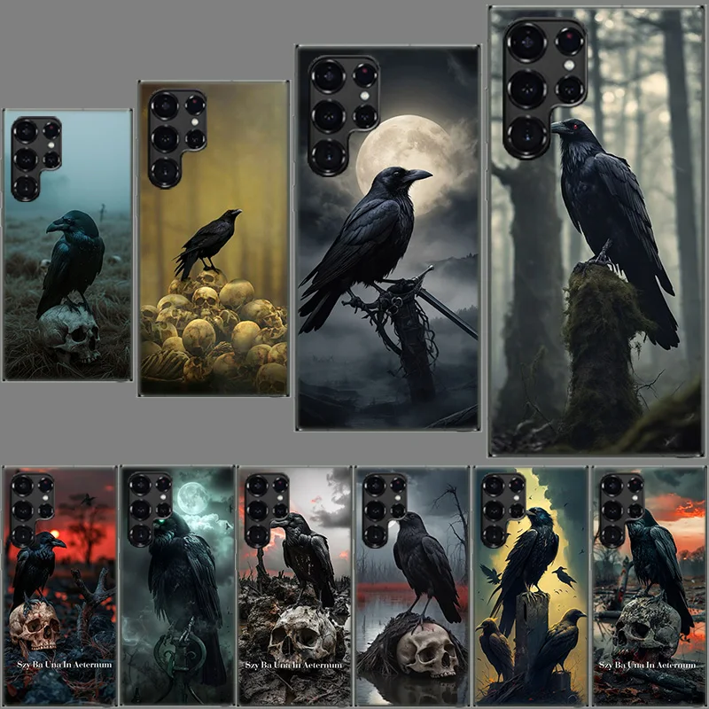 Raven Dark Crow Phone Case For Samsung Galaxy S24 S23 S21 S20 FE S22 S26 Ultra S25 Edge S10 Plus Cover Clear TPU Capa Shell Coqu
