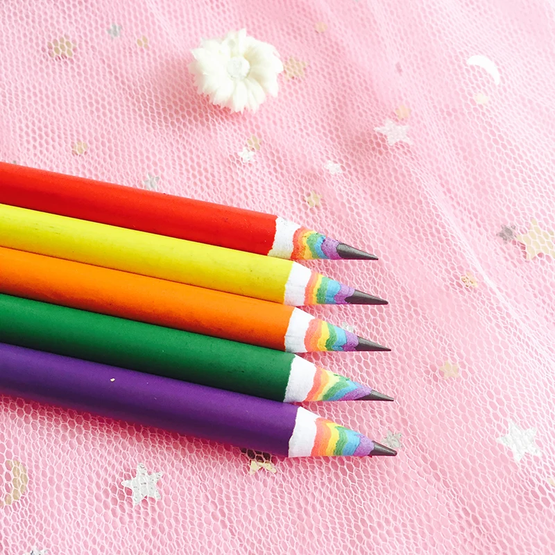 5pcs Paper Pencil Kawaii School Useful Stationery Graphite Pencils Rainbow Paper Pencils Set Cute Drawing Pencils for Kids Prize