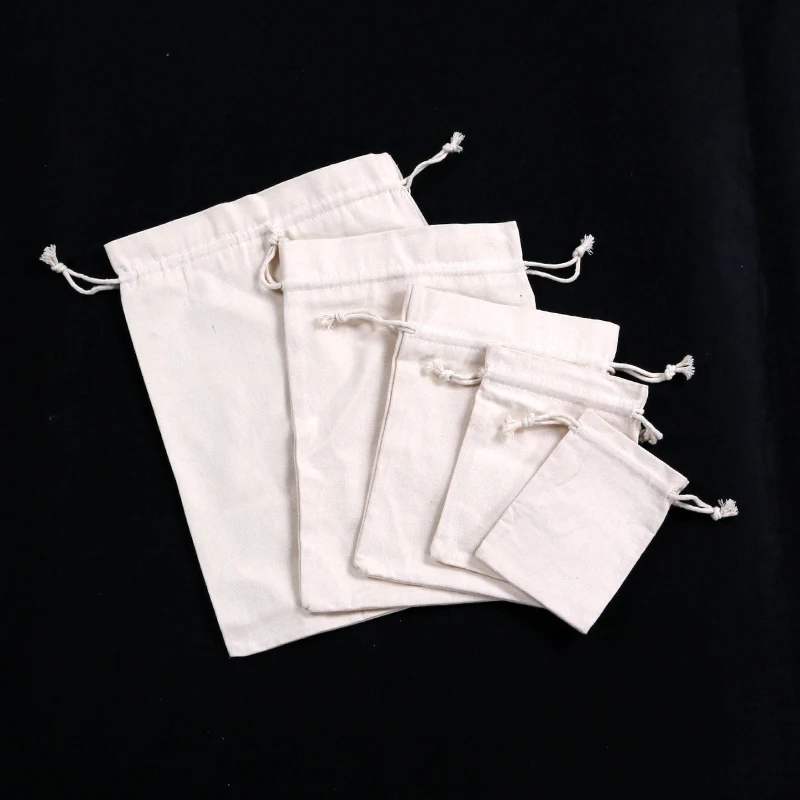 1Pc/Lot Natural Color Canvas Bags Linen Drawstring Gift Bag Thick Pouches Bracelet Jewelry Packaging Storage Bags