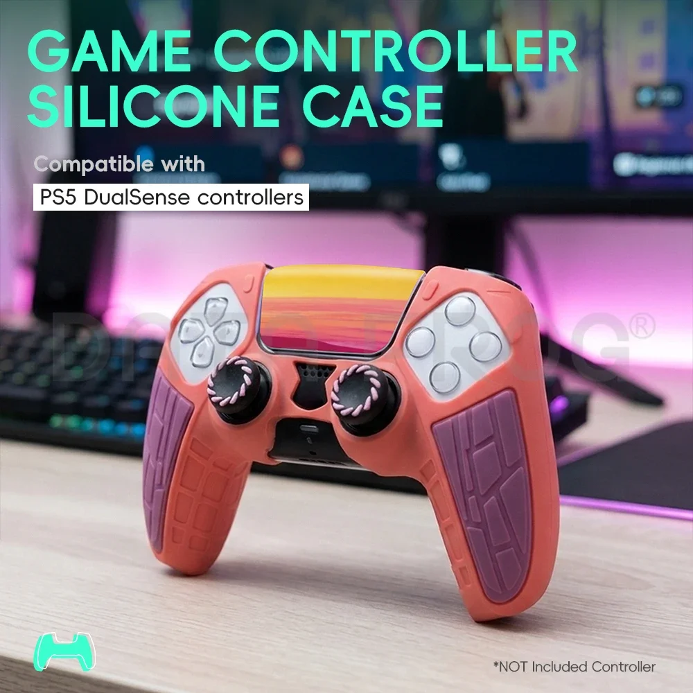 Data Frog Compaible with PS5 Dualsense Silicone Cover Classic Retro Grey Skin Protector with Thumb Caps Gaming Accessories view 5