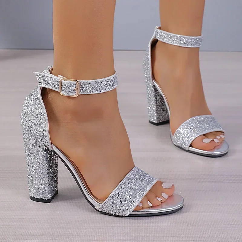 Bling High Heels Women Sandals Dress Chunky Shoes Summer Party Luxury Slippers Brand Open Toe Flip Flops Sexy Pumps Slides Femme