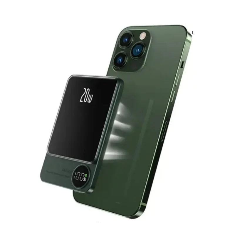 20W 10000 MAh Portable Magnetic Charger Power Bank (Green) Fast Charging,Compatible With IPhone 12,13,14,15 Series+ Cable