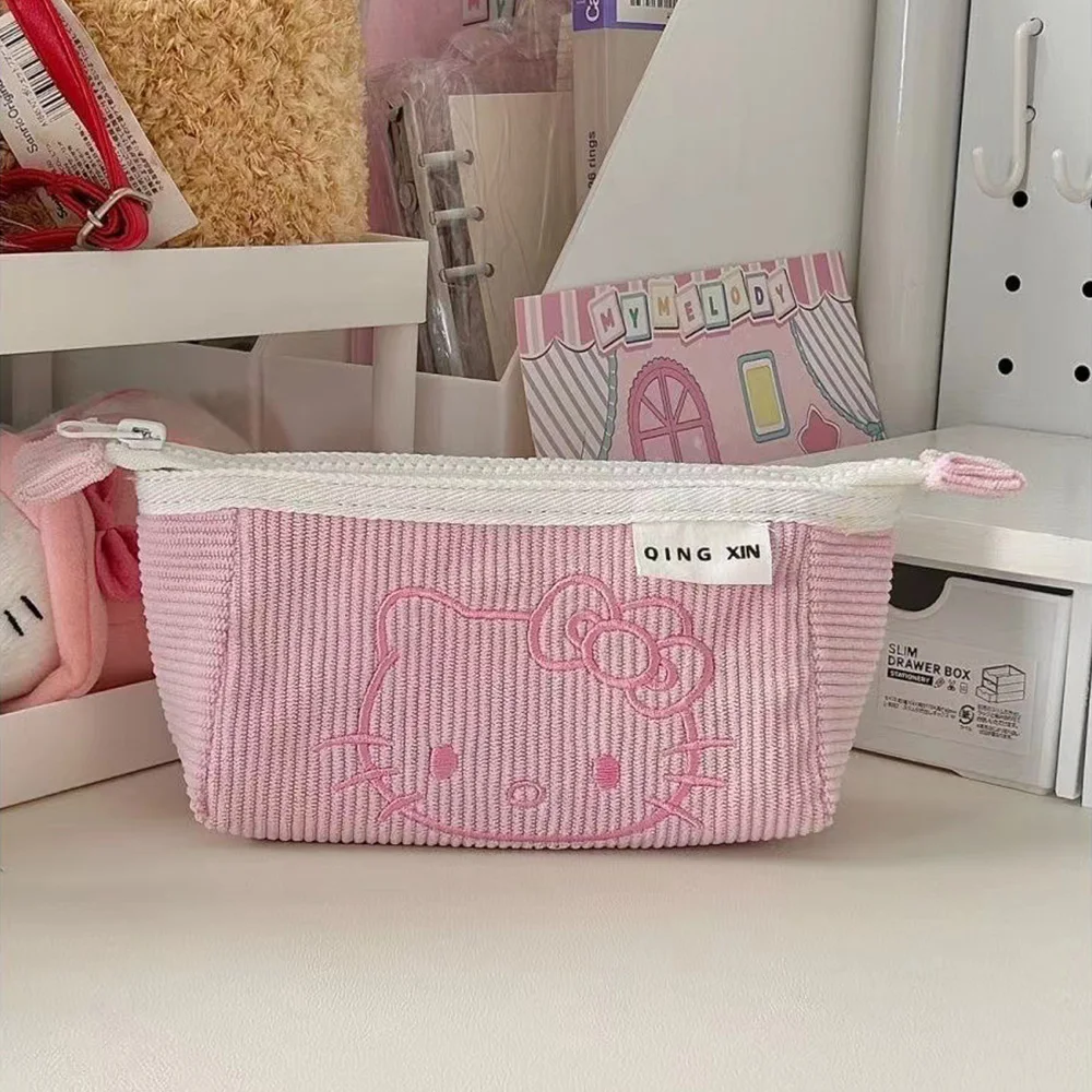 

Sanrio Kawaii Hellokitty Corduroy Pen Bag Cartoon Pencil Case Storage Bag Students Study Stationery School Supplies Gift for Kid