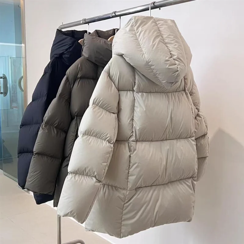 White Duck Down Jacket for Women, Thick Warm Parkas, Loose Oversized Puffer Coat, Female Outwear, Warm Winter Fashion, 2024