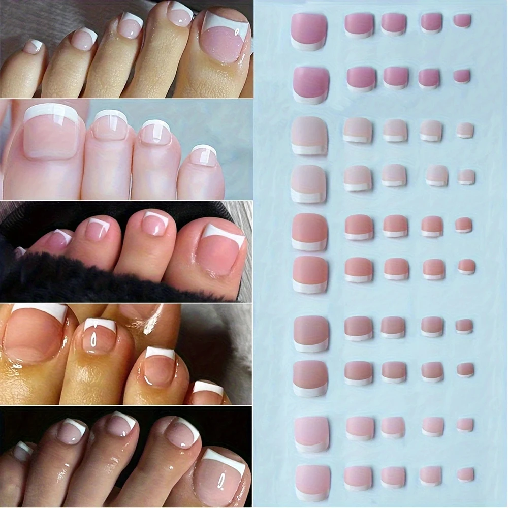 ARTAUG 150 Stück kurze, quadratische, weiße, französische Spitze, zum Aufdrücken der Zehennägel, vollständige Abdeckung, künstliches Nagel-Set, rosa Zehennägel, Sommer-Zehennägel, niedlich