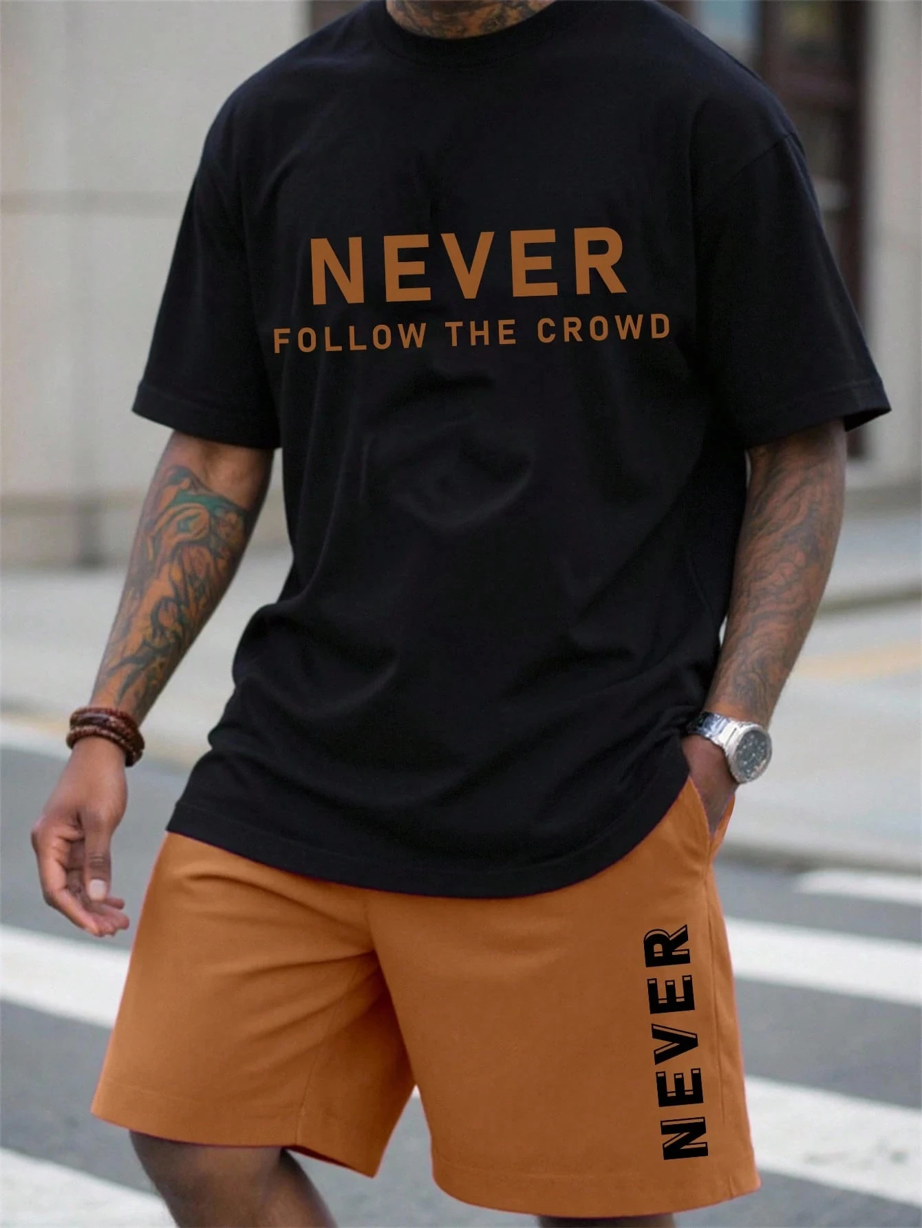 2026 Summer New Arrival 3D Letter Print Set Street Style Casual Menswear Minimalist Comfort Set Men's Breathable Two-Piece Set