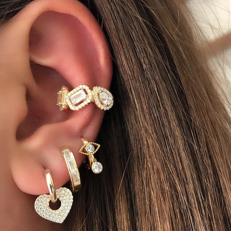 TIANDE Gold Plated Heart Earrings Set for Women Zircon Ear Cuff Women's Stud Hoop Drop Dangle Earrings 2022 Jewelry Wholesale