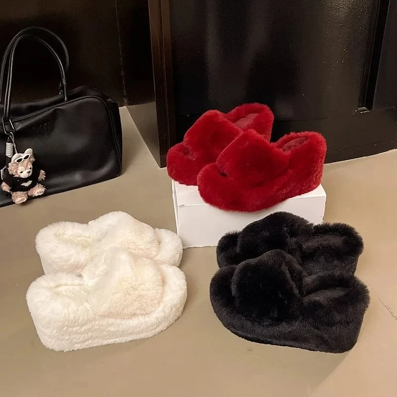 Plüsch Erhöhte Hausschuhe Herbst Neue Runde Kappe Plattform Sohle Herbst und Winter Warme Baumwolle Schuhe