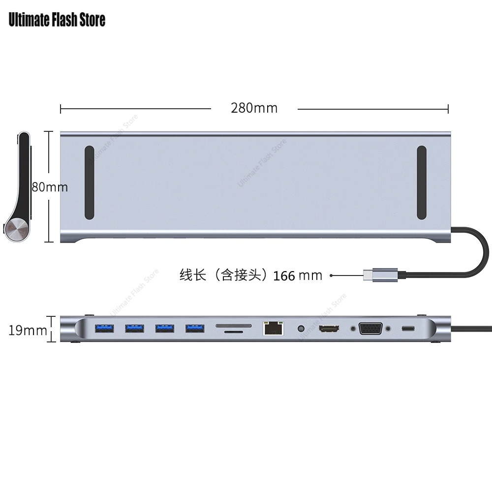 11/12 في 1 قاعدة توصيل من النوع C USB C Hub 3.0 محول متعدد المنافذ 4K RJ45 SD/TF VGA HDMI متوافق مع الكمبيوتر المحمول MacBook iPad xiaomi #6