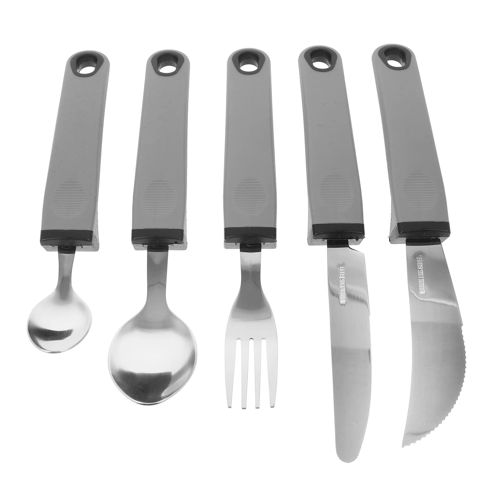 

5pcs Stainless Steel Tpr Adaptive Utensils Set Silverware Knife Fork Spoon For Elderly Kitchen Cutlery