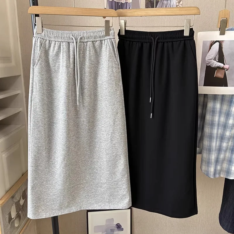 

Новая весенняя модная женская повседневная юбка-труба средней длины с высокой талией и разрезом, стройнящая, скрывающая бедра